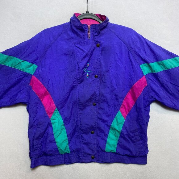 Puma Jackets & Blazers - Vintage Puma Track Jacket Womens M Purple Button Zip Color Block
